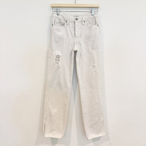 Good American Denim Good Boy Distressed Button Fly Split Hem Jeans White Size 25 - Picture 4 of 11